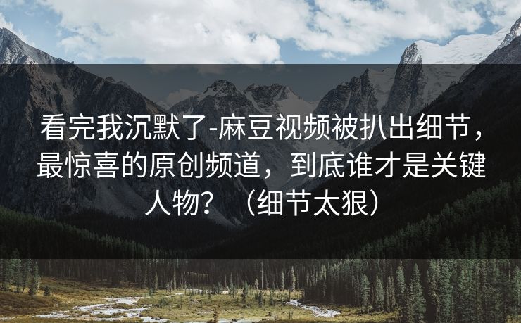 看完我沉默了-麻豆视频被扒出细节，最惊喜的原创频道，到底谁才是关键人物？（细节太狠）